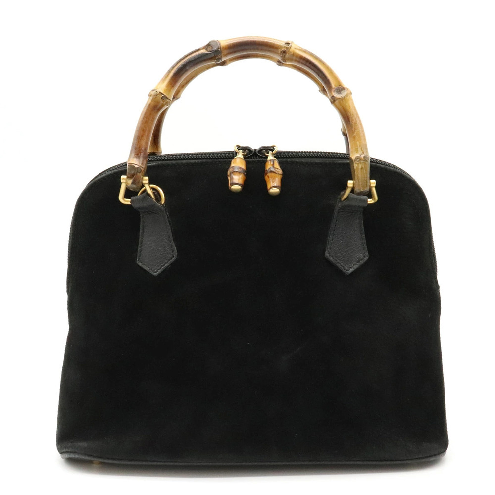 Gucci Bamboo Handbag Suede Leather Black